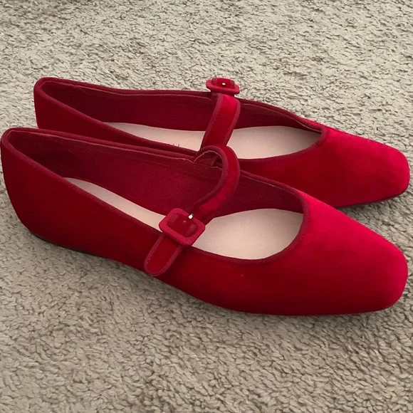 Loeffler Randall Red Velvet Mary Jane Flats - Picture 6 of 7